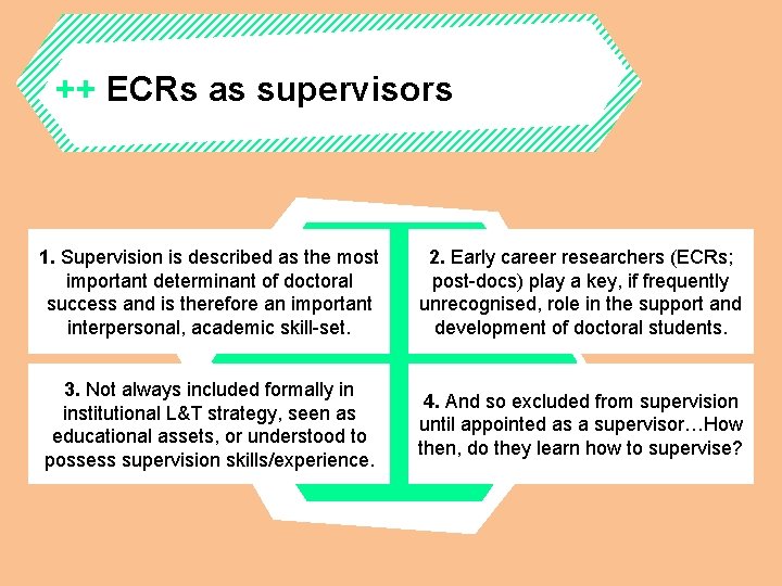 ++ ECRs as supervisors 1. Supervision is described as the most important determinant of