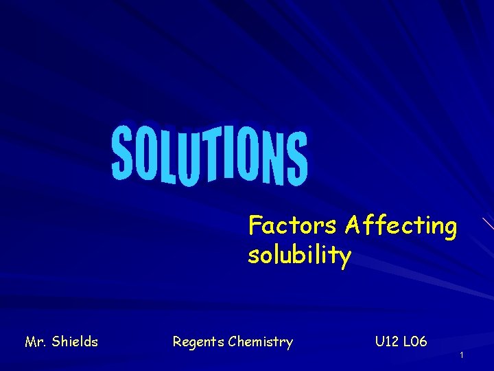 Factors Affecting solubility Mr. Shields Regents Chemistry U 12 L 06 1 