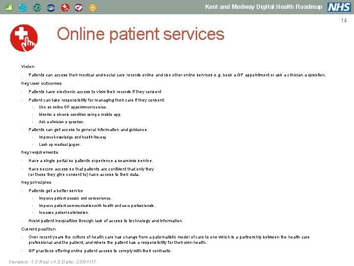 Kent and Medway Digital Health Roadmap Online patient services Vision • Patients can access