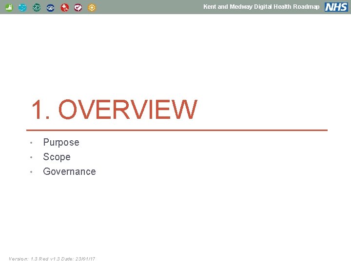 Kent and Medway Digital Health Roadmap 1. OVERVIEW • Purpose Scope • Governance •