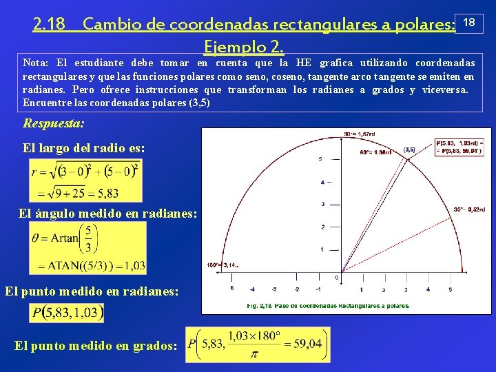 2. 18 Cambio de coordenadas rectangulares a polares: Ejemplo 2. 18 Nota: El estudiante