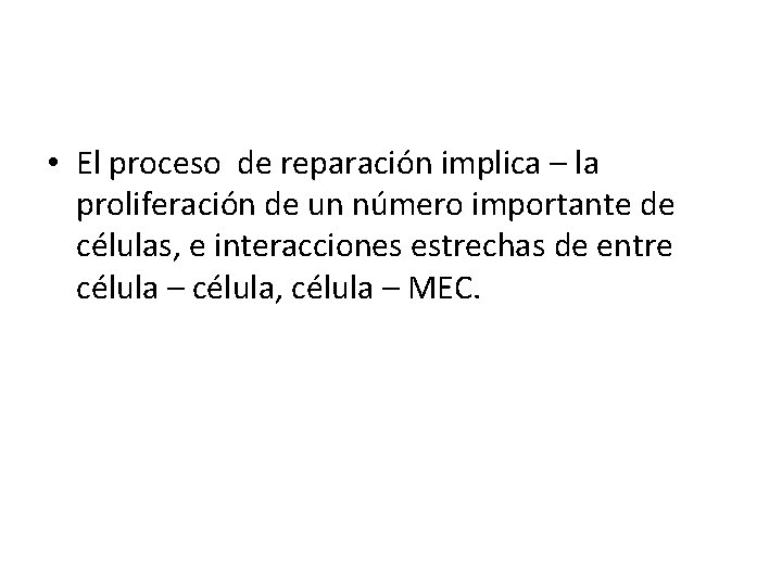• El proceso de reparación implica – la proliferación de un número importante • El proceso de reparación implica – la proliferación de un número importante