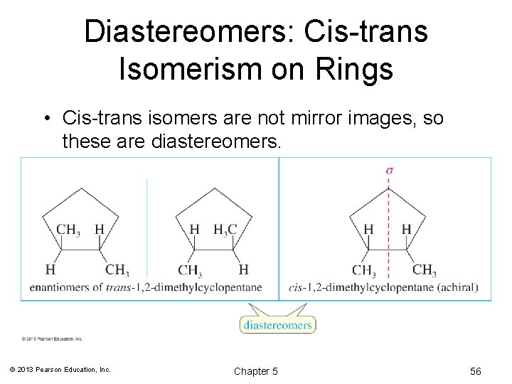 Diastereomers: Cis-trans Isomerism on Rings • Cis-trans isomers are not mirror images, so these