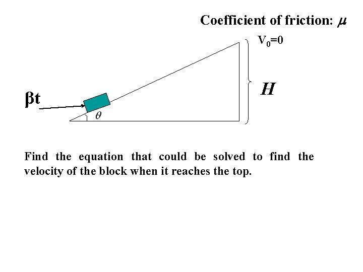 Coefficient of friction: V 0=0 βt H Find the equation that could be solved