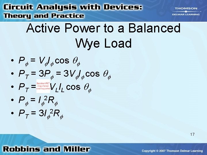Active Power to a Balanced Wye Load • • • P = V I Active Power to a Balanced Wye Load • • • P = V I
