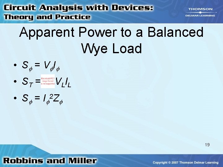 Apparent Power to a Balanced Wye Load • S = V I • ST Apparent Power to a Balanced Wye Load • S = V I • ST