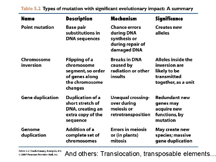 And others: Translocation, transposable elements… And others: Translocation, transposable elements…