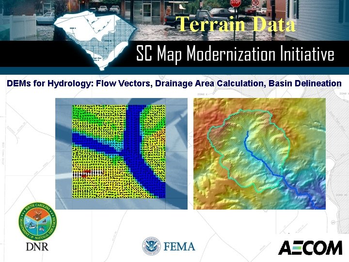 Terrain Data DEMs for Hydrology: Flow Vectors, Drainage Area Calculation, Basin Delineation 