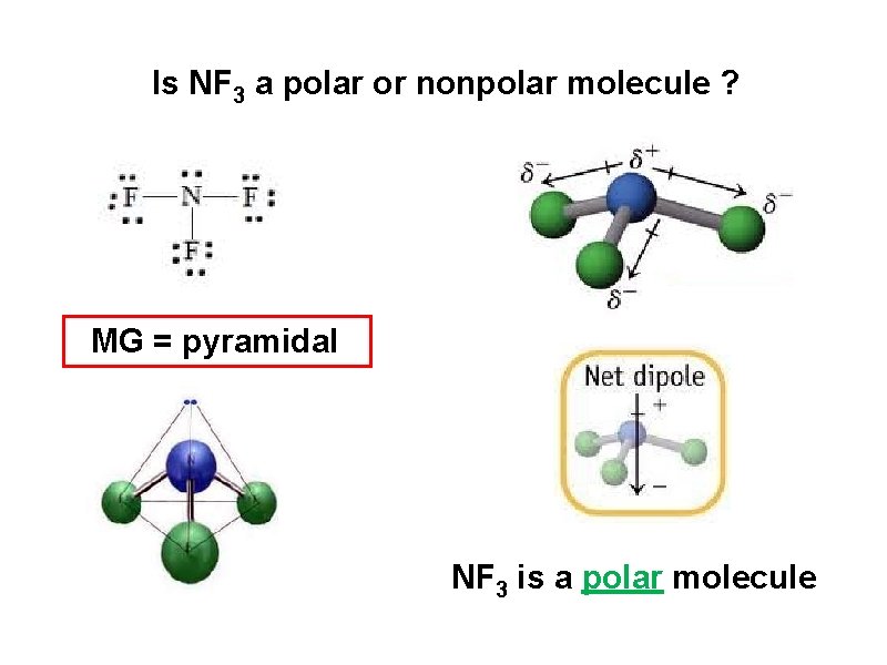 Is NF 3 a polar or nonpolar molecule ? MG = pyramidal NF 3