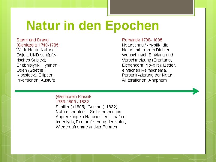 Natur in den Epochen Sturm und Drang (Geniezeit) 1740 -1785 Wilde Natur, Natur als