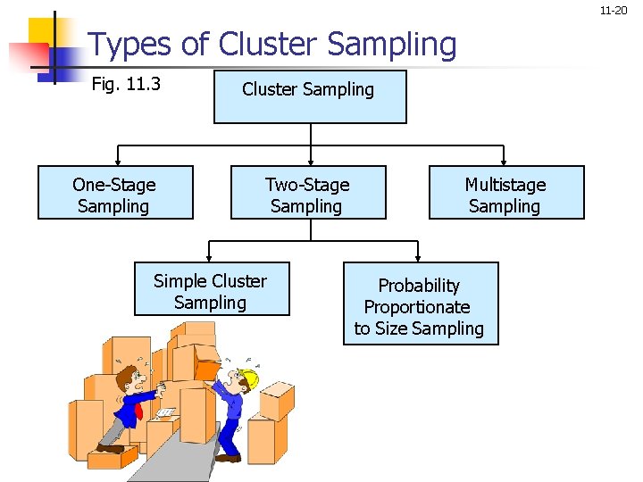 11 -20 Types of Cluster Sampling Fig. 11. 3 One-Stage Sampling Cluster Sampling Two-Stage