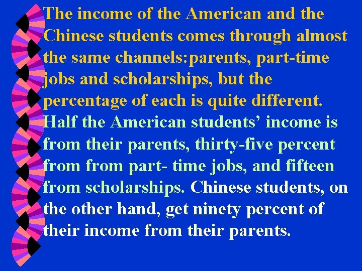 The income of the American and the Chinese students comes through almost the same