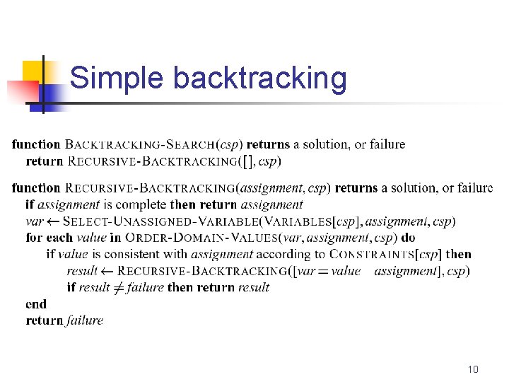 Simple backtracking 10 