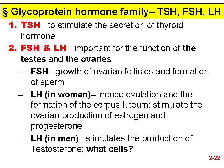 § Glycoprotein hormone family– TSH, FSH, LH 1. TSH– to stimulate the secretion of