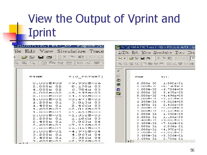 View the Output of Vprint and Iprint 56 