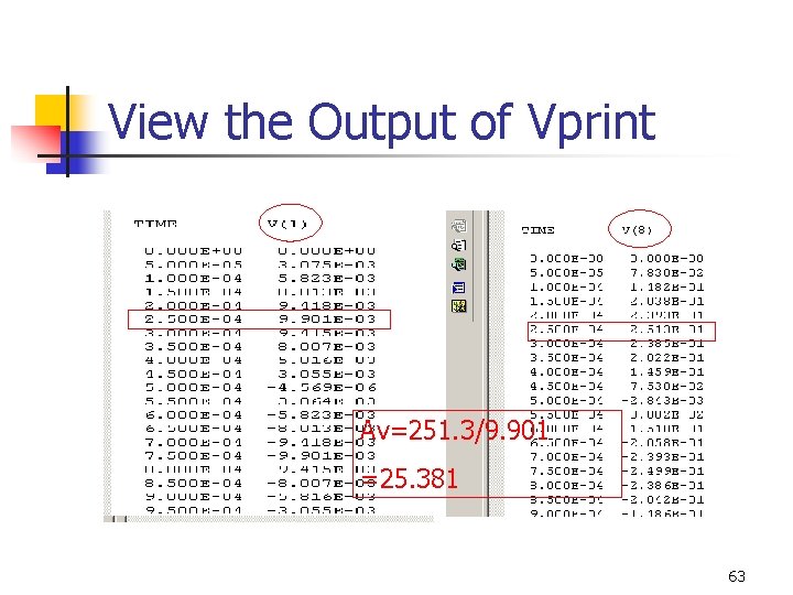 View the Output of Vprint Av=251. 3/9. 901 =25. 381 63 
