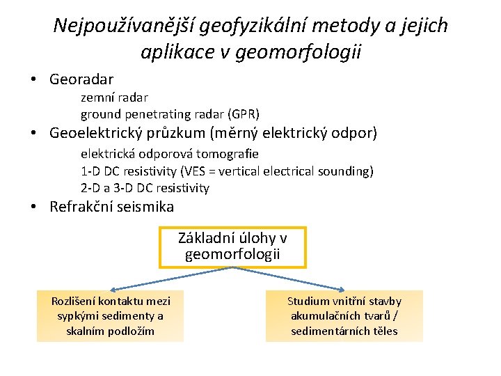 Nejpoužívanější geofyzikální metody a jejich aplikace v geomorfologii • Georadar zemní radar ground penetrating