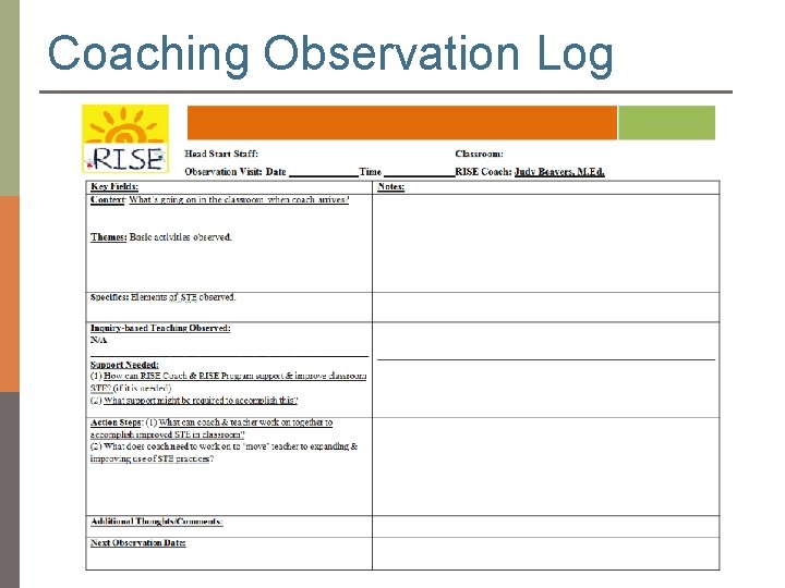 Coaching Observation Log 
