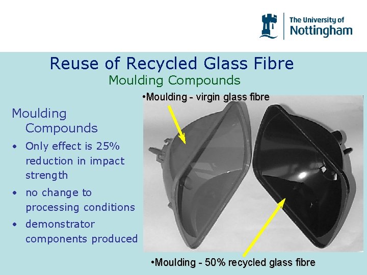 Reuse of Recycled Glass Fibre Moulding Compounds • Moulding - virgin glass fibre Moulding