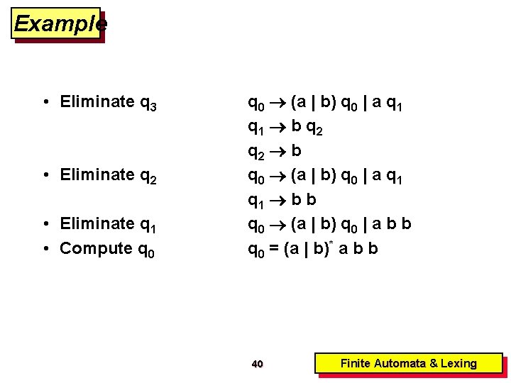 Example • Eliminate q 3 • Eliminate q 2 • Eliminate q 1 •