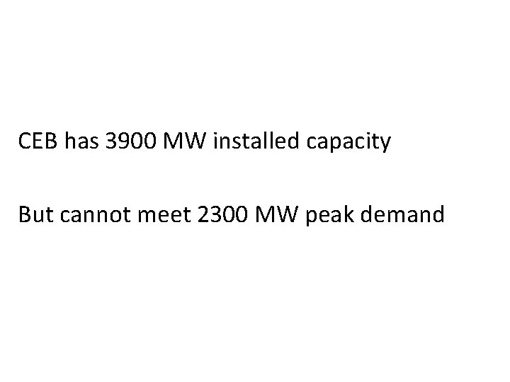 CEB has 3900 MW installed capacity But cannot meet 2300 MW peak demand 