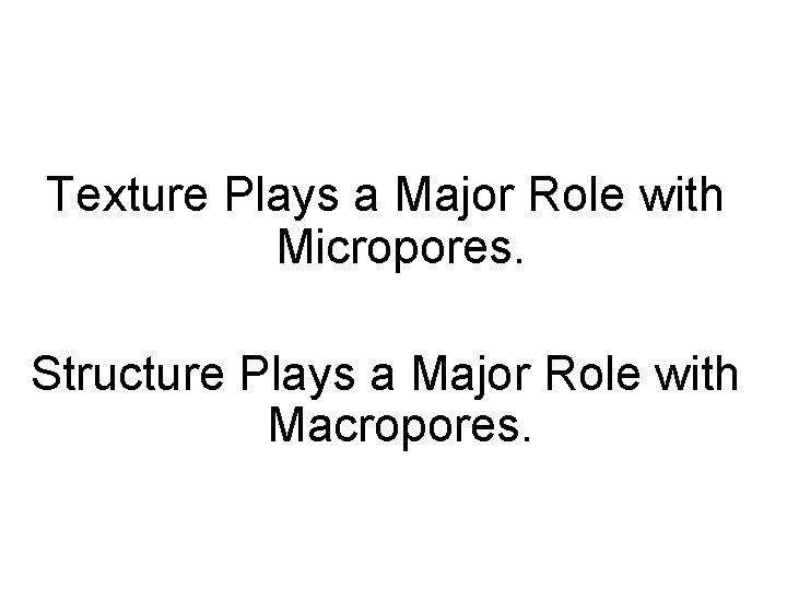 Texture Plays a Major Role with Micropores. Structure Plays a Major Role with Macropores.