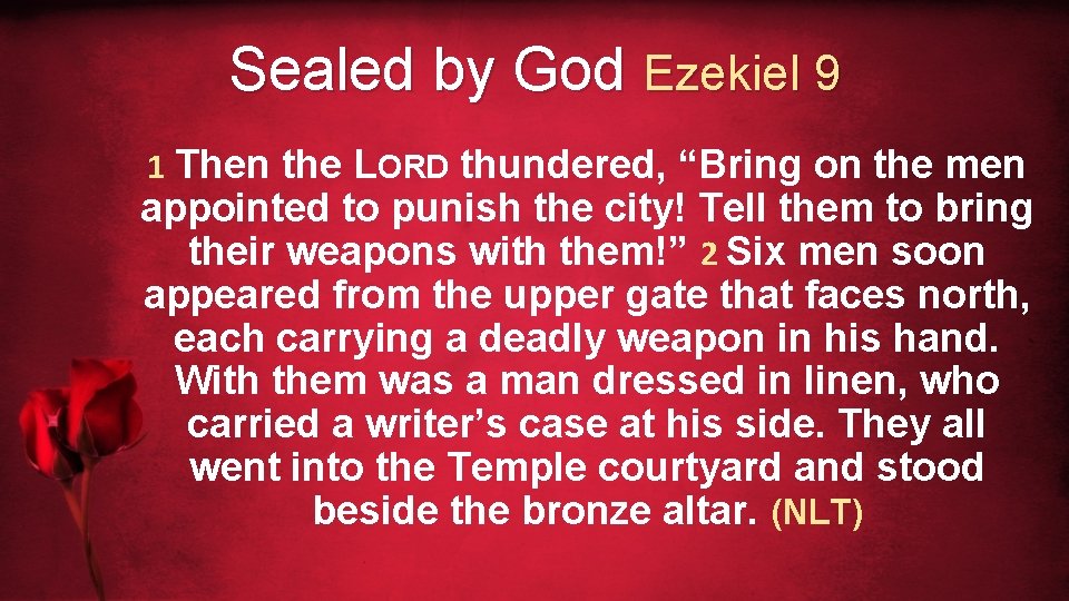 Sealed by God Ezekiel 9 1 Then the LORD thundered, “Bring on the men