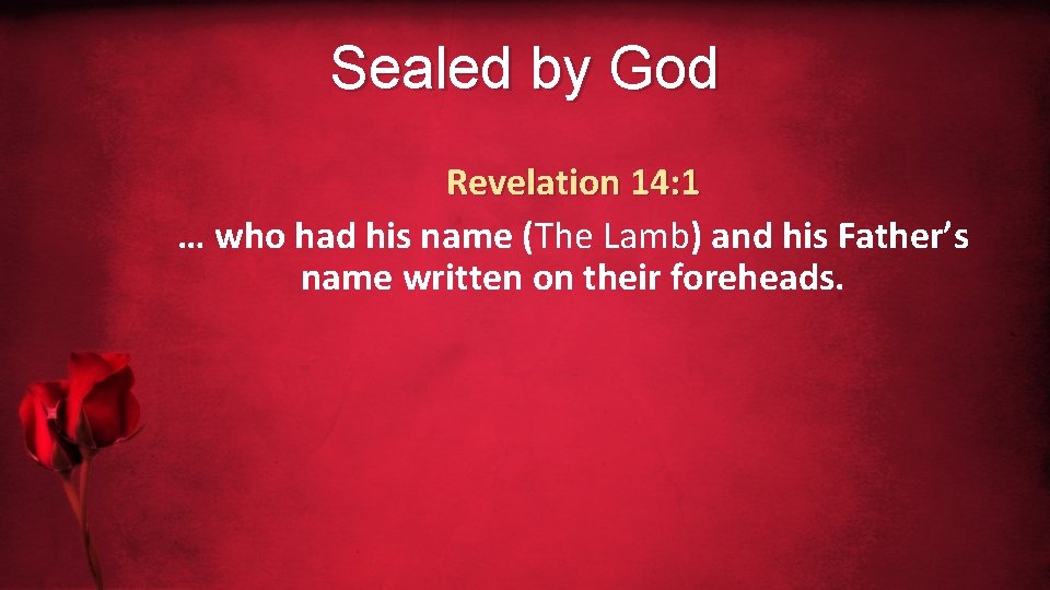 Sealed by God Revelation 14: 1 … who had his name (The Lamb) and
