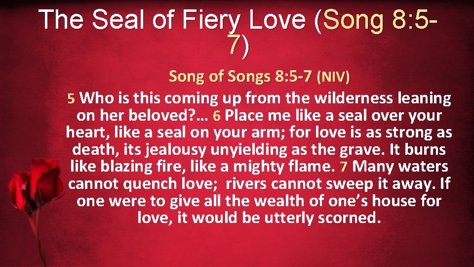 The Seal of Fiery Love (Song 8: 57) Song of Songs 8: 5 -7