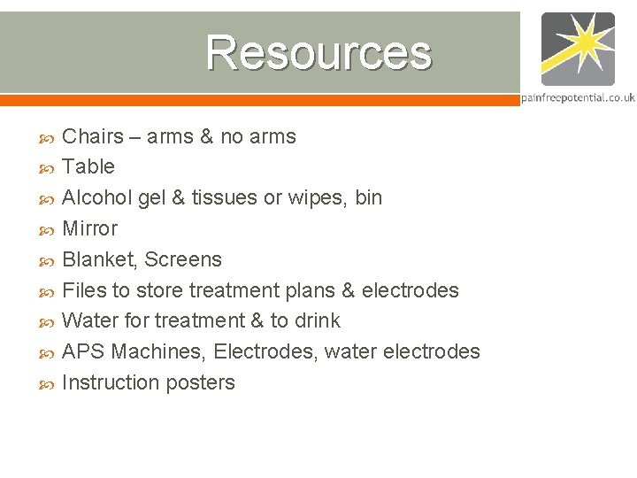 Resources Chairs – arms & no arms Table Alcohol gel & tissues or wipes, Resources Chairs – arms & no arms Table Alcohol gel & tissues or wipes,