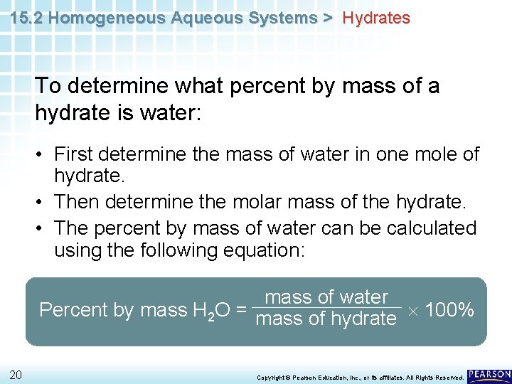 15. 2 Homogeneous Aqueous Systems > Hydrates To determine what percent by mass of