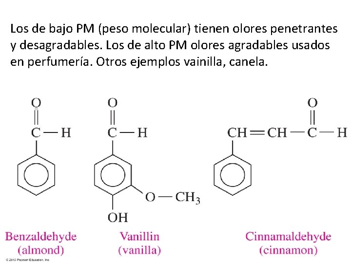 Los de bajo PM (peso molecular) tienen olores penetrantes y desagradables. Los de alto Los de bajo PM (peso molecular) tienen olores penetrantes y desagradables. Los de alto