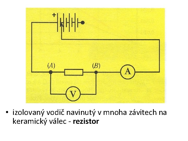  • izolovaný vodič navinutý v mnoha závitech na keramický válec - rezistor 