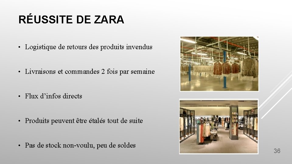 RÉUSSITE DE ZARA • Logistique de retours des produits invendus • Livraisons et commandes RÉUSSITE DE ZARA • Logistique de retours des produits invendus • Livraisons et commandes