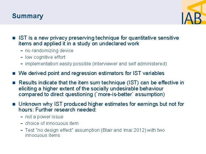 Summary n IST is a new privacy preserving technique for quantitative sensitive items and