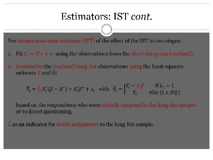 Estimators: IST cont. 