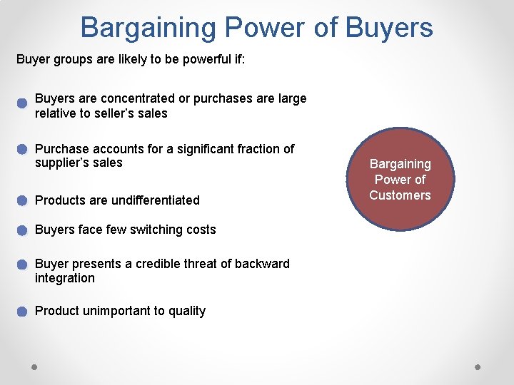 Bargaining Power of Buyers Buyer groups are likely to be powerful if: Buyers are