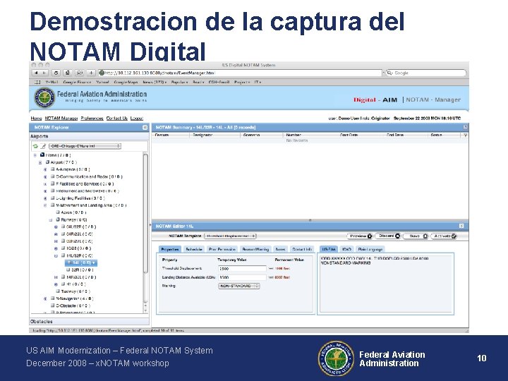 Demostracion de la captura del NOTAM Digital US AIM Modernization – Federal NOTAM System