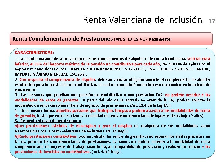 Renta Valenciana de Inclusión 17 Renta Complementaria de Prestaciones (Art. 5, 10, 15 y