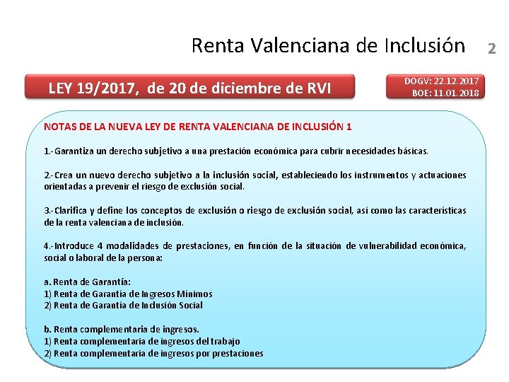 Renta Valenciana de Inclusión LEY 19/2017, de 20 de diciembre de RVI DOGV: 22.