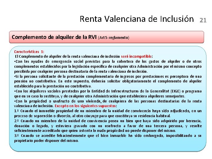 Renta Valenciana de Inclusión 21 Complemento de alquiler de la RVI (Art 5 reglamento)