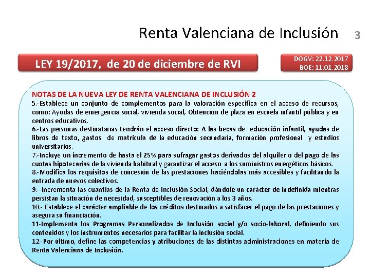 Renta Valenciana de Inclusión LEY 19/2017, de 20 de diciembre de RVI NOTAS DE