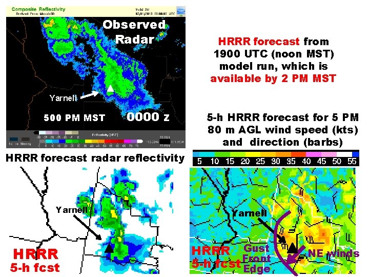 Observed Radar HRRR forecast from 1900 UTC (noon MST) model run, which is available
