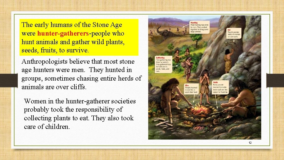 The early humans of the Stone Age were hunter-gatherers-people who hunt animals and gather