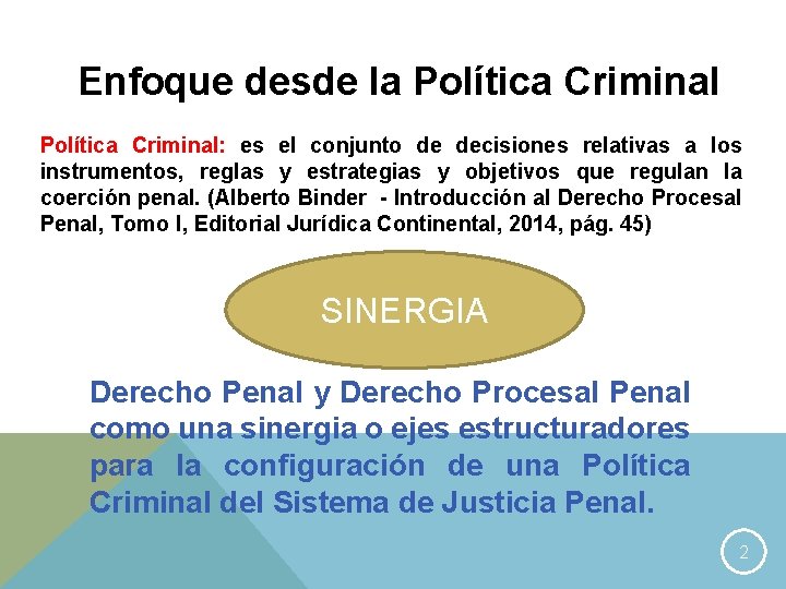 Enfoque desde la Política Criminal: es el conjunto de decisiones relativas a los instrumentos,