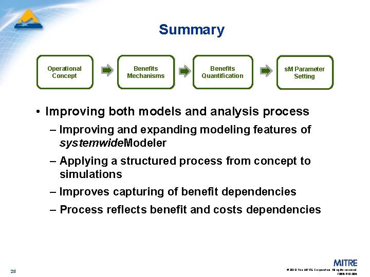 Summary Operational Concept Benefits Mechanisms Benefits Quantification s. M Parameter s. M Setting •