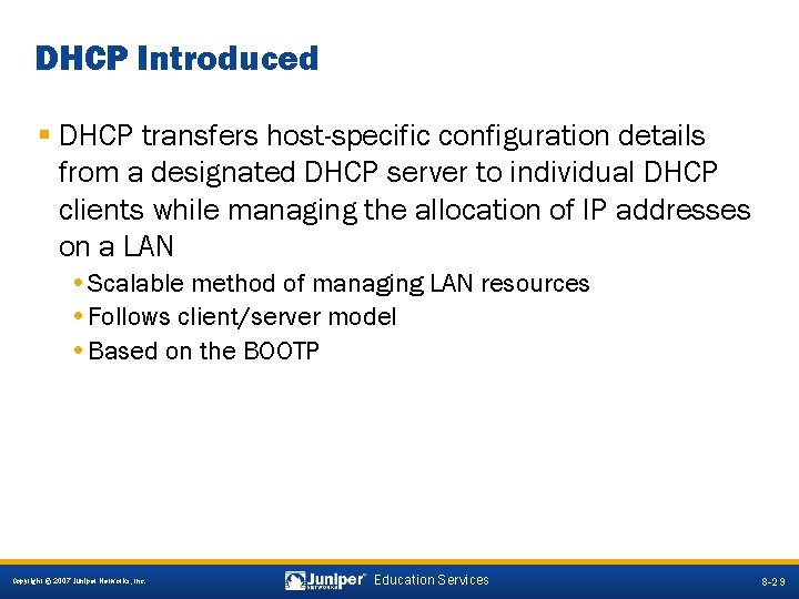 DHCP Introduced § DHCP transfers host-specific configuration details from a designated DHCP server to