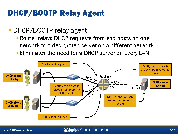 DHCP/BOOTP Relay Agent § DHCP/BOOTP relay agent: • Router relays DHCP requests from end