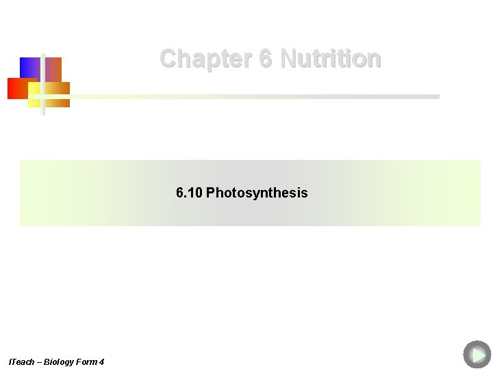 Chapter 6 Nutrition 6. 10 Photosynthesis ITeach – Biology Form 4 