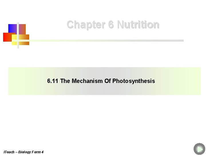 Chapter 6 Nutrition 6. 11 The Mechanism Of Photosynthesis ITeach – Biology Form 4